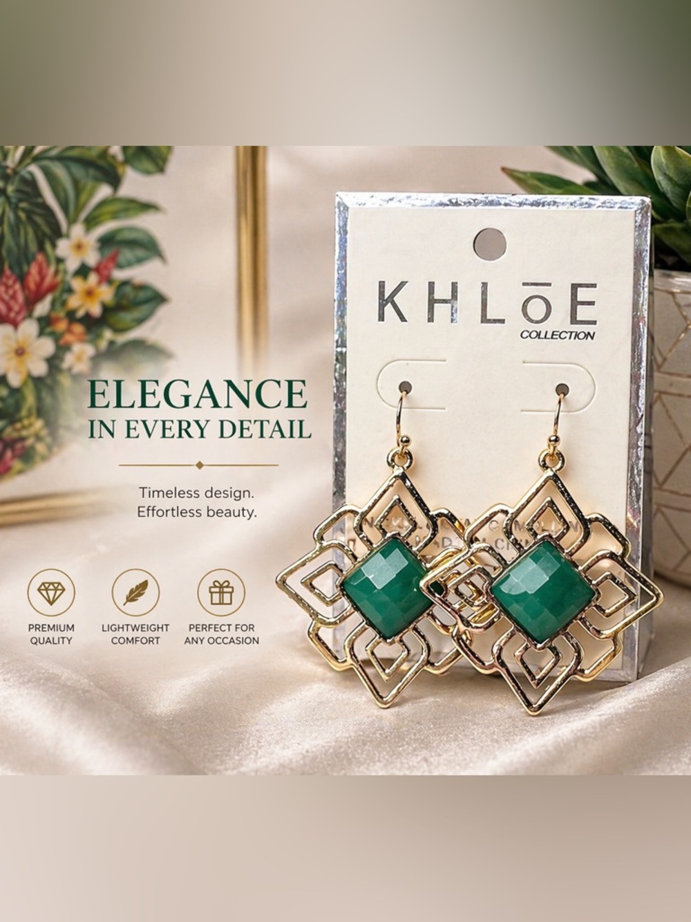 Khloe Collection Boho Gold-Tone Dangle Earrings with Green Stone
